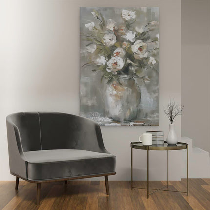 Canvas schilderij interieur Witte Bloemen in een Vaas