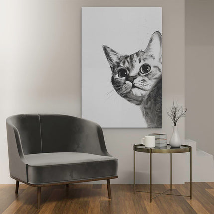 Canvas schilderij interieur Zwart Wit Tekening van een Kat