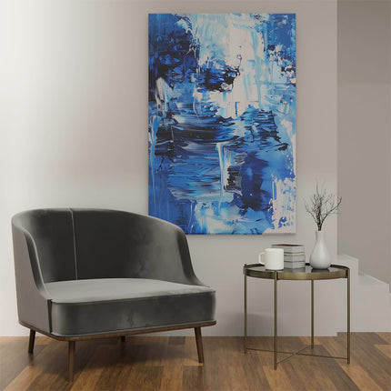 Canvas schilderij interieur Abstract Kunstwerk met Blauwe en Witte Verf