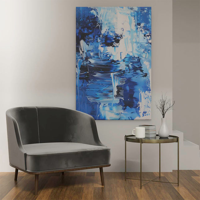 Canvas schilderij interieur Abstract Kunstwerk met Blauwe en Witte Verf
