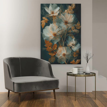 Canvas schilderij interieur Witte Bloemen op een Donkere Achtergrond