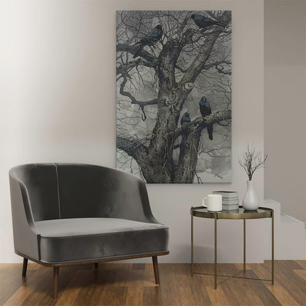 Canvas schilderij interieur Kraaien in een Boom