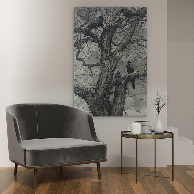 Canvas schilderij interieur Kraaien in een Boom