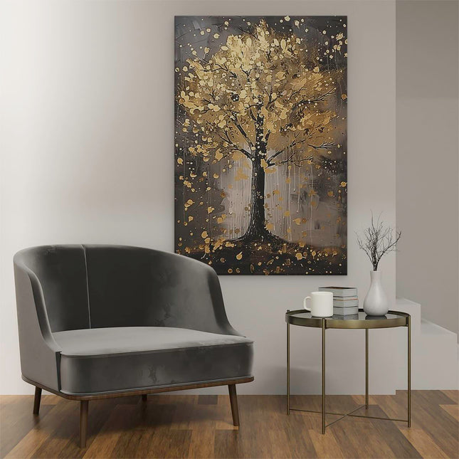 Canvas schilderij interieur Kunstwerk van een Boom met Bladgoud