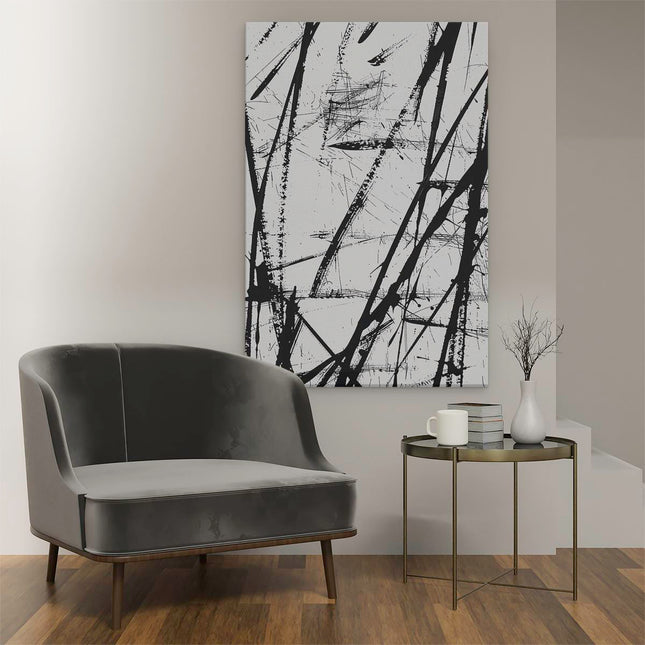 Canvas schilderij interieur Zwart Witte Penseelstreken op een Witte Achtergrond