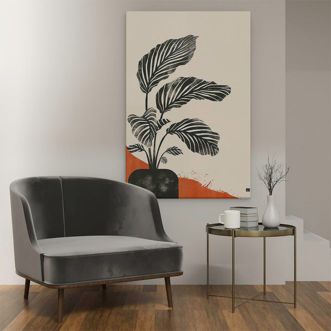 Canvas schilderij interieur Zwart Wit Tekening van een Plant in een Pot