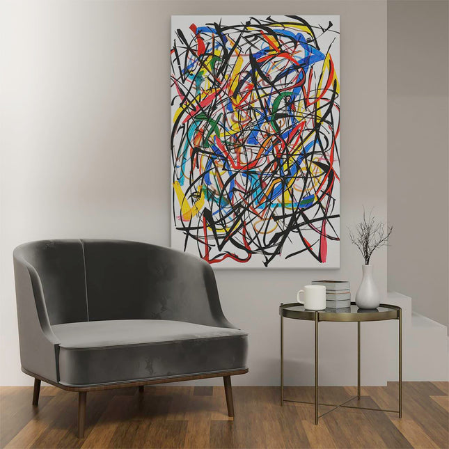 Canvas schilderij interieur Abstract Kunstwerk met veel Kleurrijke Penseelstreken
