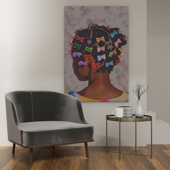 Canvas schilderij interieur Meisje met Strikken in haar Haar