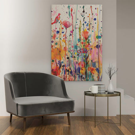 Canvas schilderij interieur Kleurrijk Kunstwerk met Vogels en Bloemen