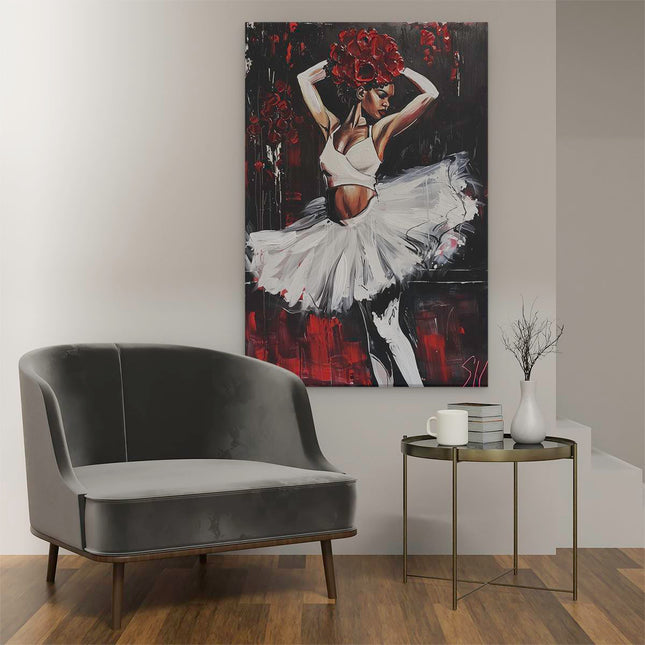 Canvas schilderij interieur Kunstwerk van een Ballerina met Rozen op haar Hoofd