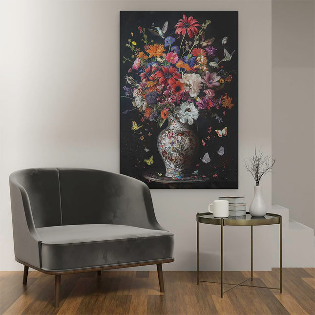 Canvas schilderij interieur Vaas Vol Bloemen