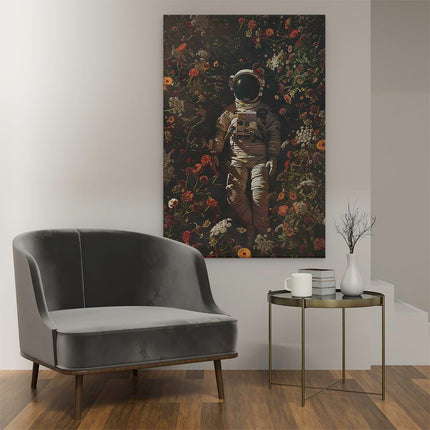 Canvas schilderij interieur Astronaut Omringd door Bloemen