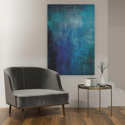 Canvas schilderij interieur Abstract Kunstwerk met Blauwe en Zwarte Kleuren