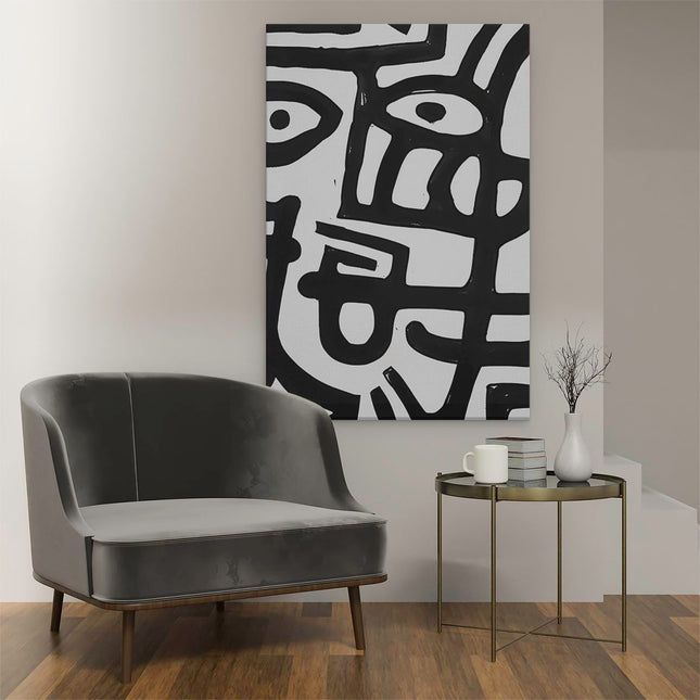 Canvas schilderij interieur Zwart Wit Tekening van een Gezicht