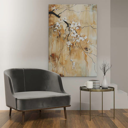 Canvas schilderij interieur Abstract Kunstwerk van een Boom met Witte Bloesems