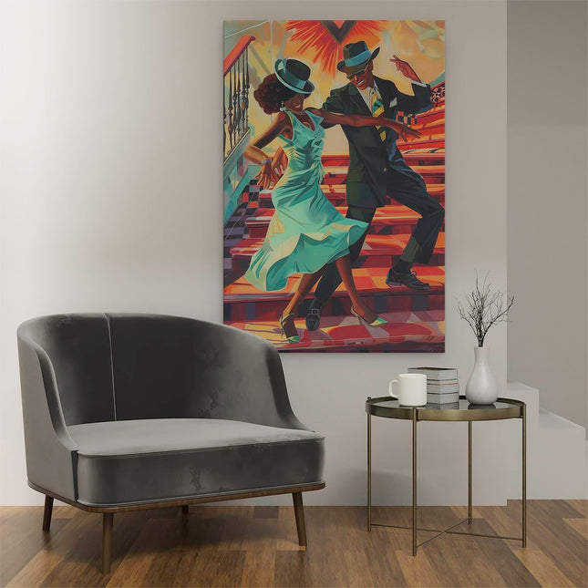 Canvas schilderij interieur Paar Dansen op een Trap