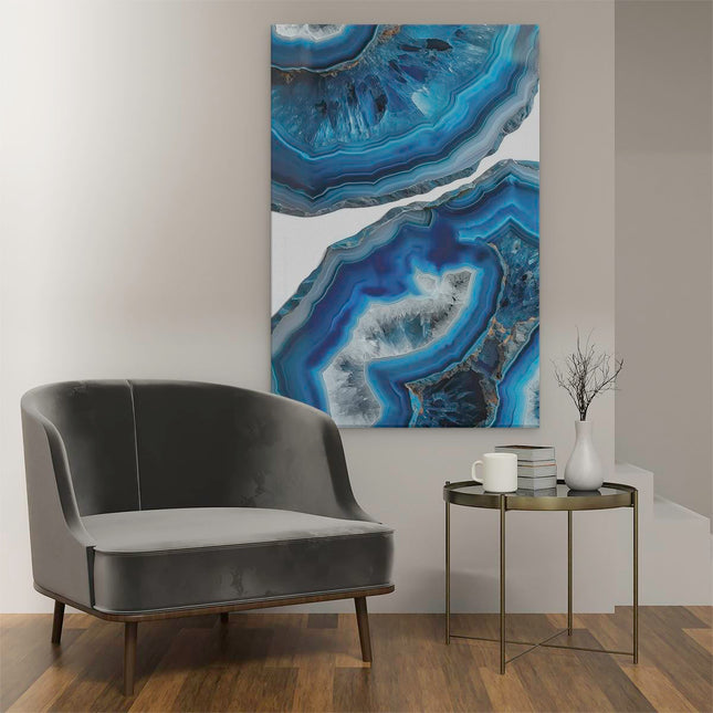 Canvas schilderij interieur Twee Stukken Blauwe Agaat op een Witte Achtergrond