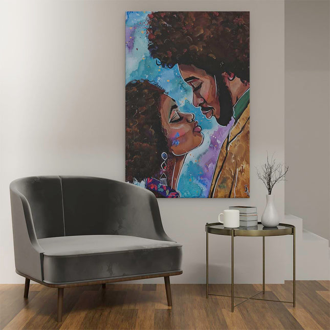 Canvas schilderij interieur Kunstwerk van een Man en een Vrouw die Elkaar Kussen