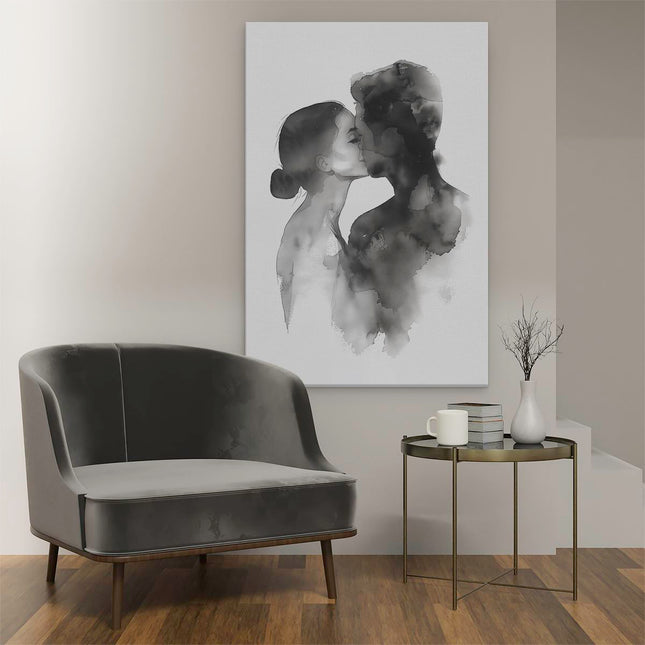 Canvas schilderij interieur Man en een Vrouw Kussen