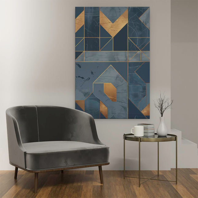 Canvas schilderij interieur Blauw en Goud Geometrisch Patroon