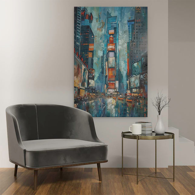 Canvas schilderij interieur Kunstwerk van Times Square in de Regen