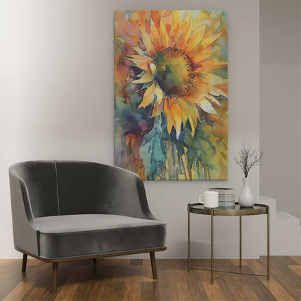 Canvas schilderij interieur Aquarelkunstwerk van een Zonnebloem