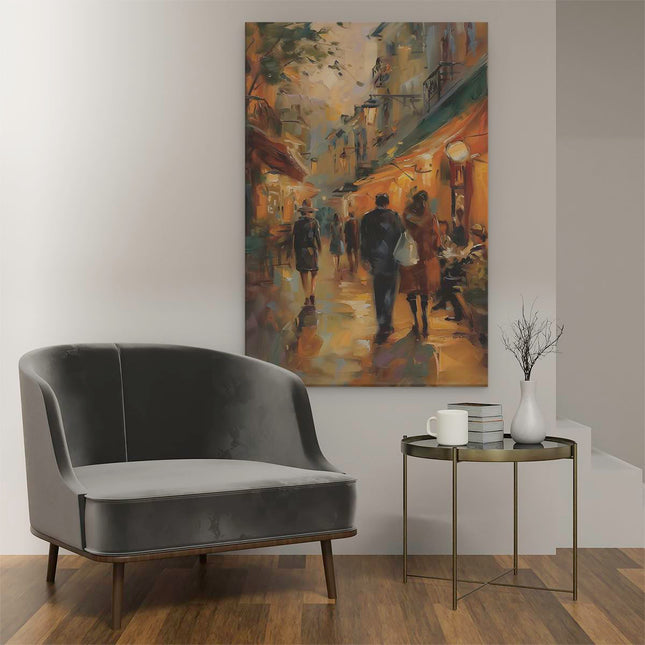 Canvas schilderij interieur Kunstwerk van Mensen die door een Straat Lopen