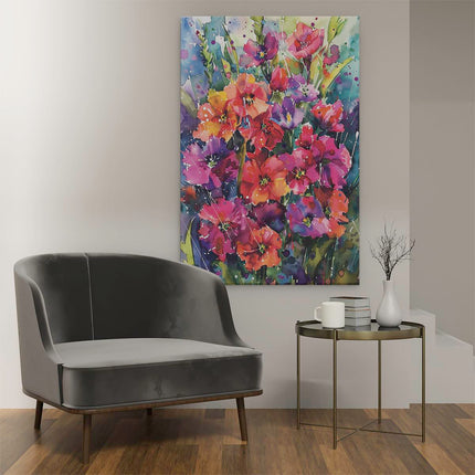 Canvas schilderij interieur Kleurrijke Bloemen in een Aquarelkunstwerk