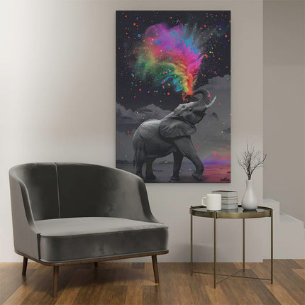 Canvas schilderij interieur Olifant Blaast Kleurrijke Confetti