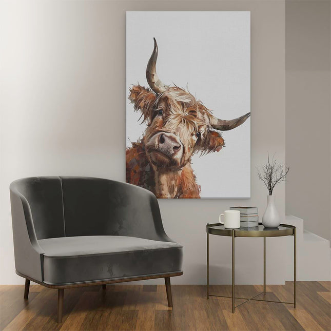 Canvas schilderij interieur Kunstwerk van een Koe met Hoorns