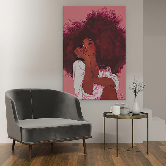 Canvas schilderij interieur Zwarte Vrouw met een Krullende Afro