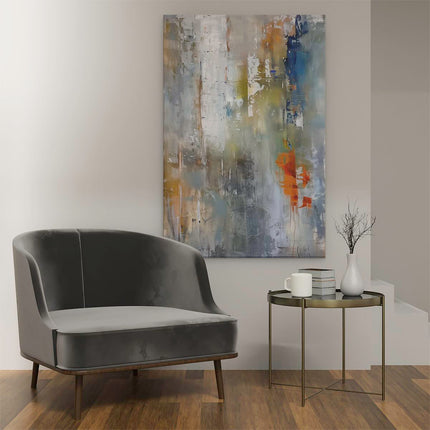 Canvas schilderij interieur Abstract Kunstwerk met Blauwe, Oranje en Gele Kleuren