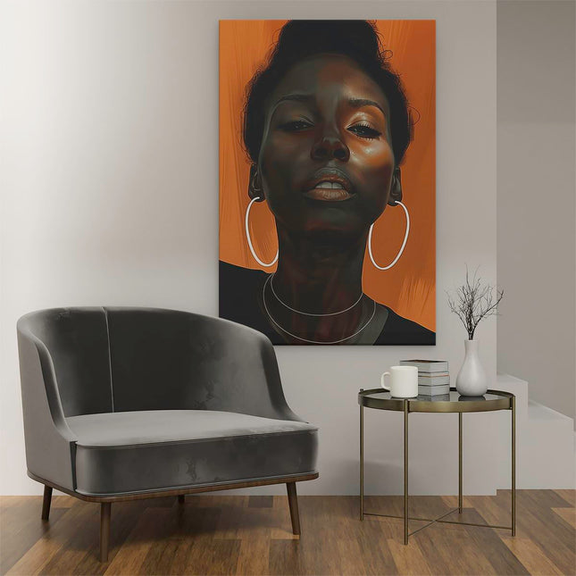Canvas schilderij interieur Zwarte Vrouw met Oorringen