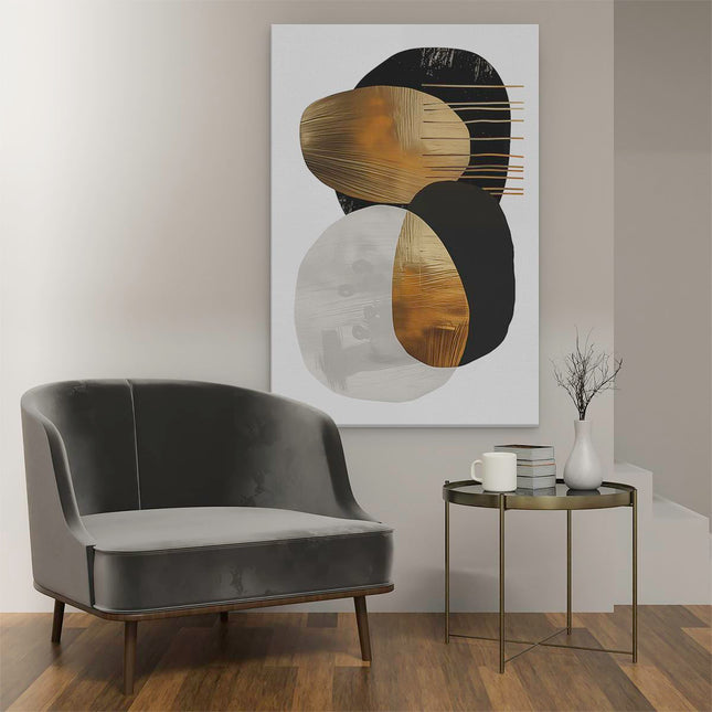 Canvas schilderij interieur Zwart, Goud en Wit