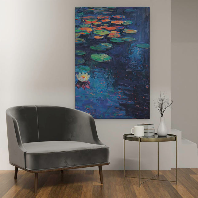 Canvas schilderij interieur Kunstwerk van Waterlelies in een Vijver