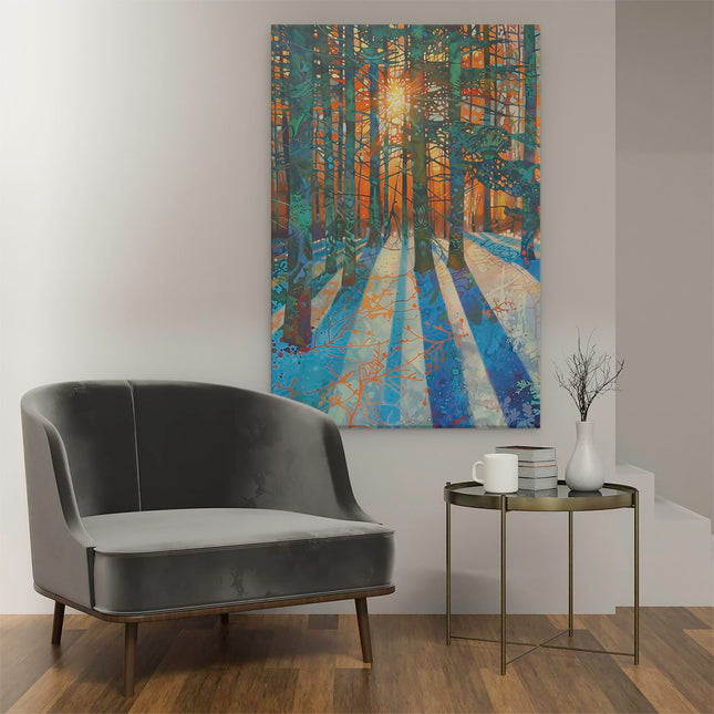 Canvas schilderij interieur De Zon schijnt door de Bomen