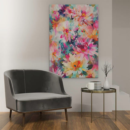 Canvas schilderij interieur Kleurrijke Bloemen op een Witte Achtergrond