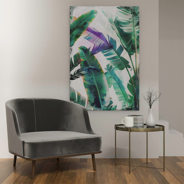 Canvas schilderij interieur Kleurrijke Tropische Bladeren op een Witte Achtergrond