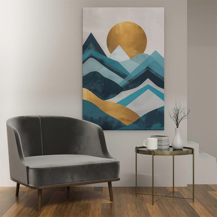 Canvas schilderij interieur De Bergen zijn Blauw en Goud