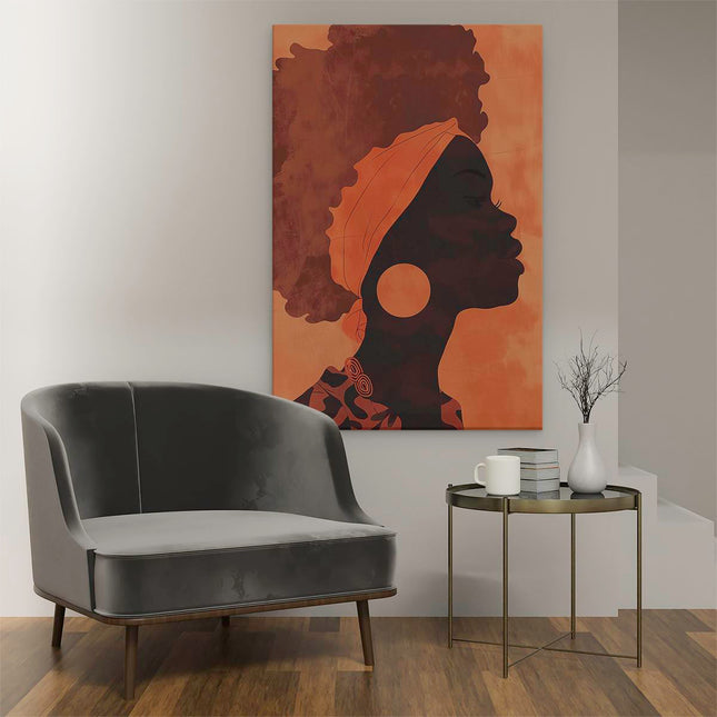 Canvas schilderij interieur Silhouet van een Vrouw met een Afro