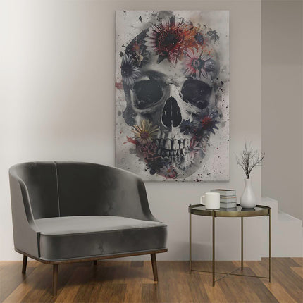 Canvas schilderij interieur Schedel met Bloemen Erop