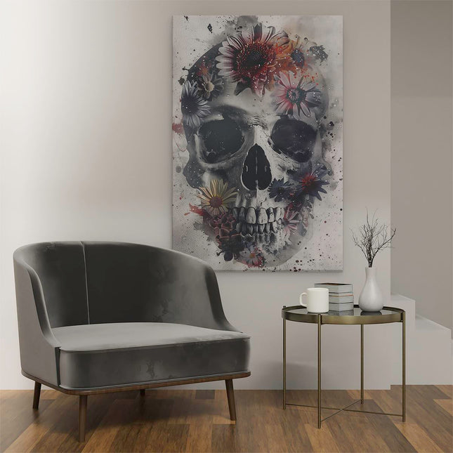 Canvas schilderij interieur Schedel met Bloemen Erop