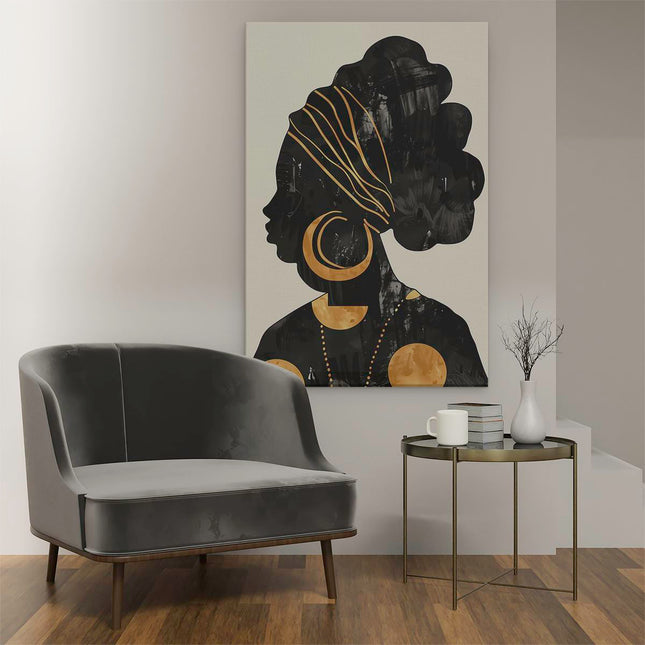 Canvas schilderij interieur Silhouet van een Afrikaanse Vrouw