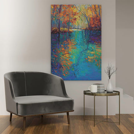 Canvas schilderij interieur Kunstwerk van een Rivier met Bomen op de Achtergrond