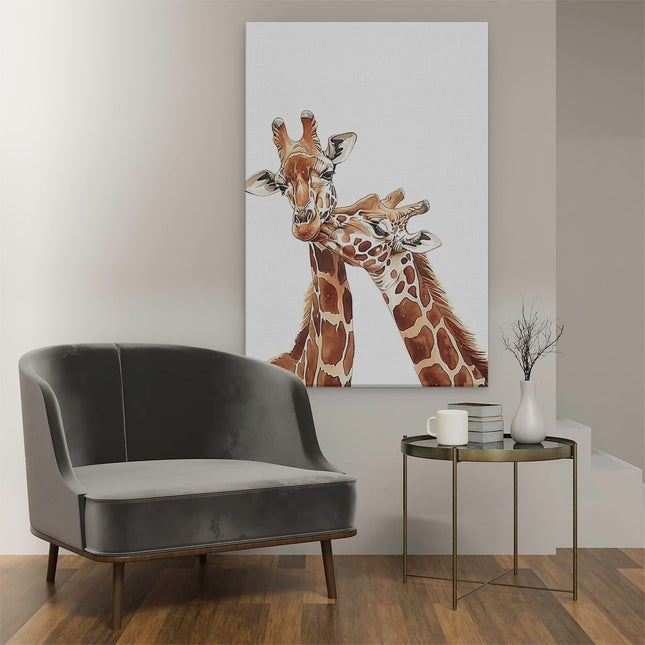 Canvas schilderij interieur Twee Giraffen die Elkaar Knuffelen