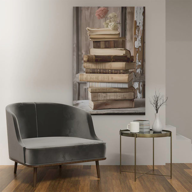 Canvas schilderij interieur Stapel Boeken op een Tafel