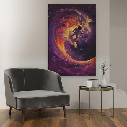 Canvas schilderij interieur Surfer die op een Golf in de Ruimte Rijdt