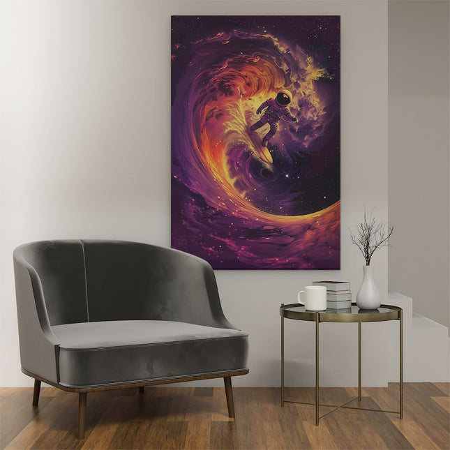 Canvas schilderij interieur Surfer die op een Golf in de Ruimte Rijdt