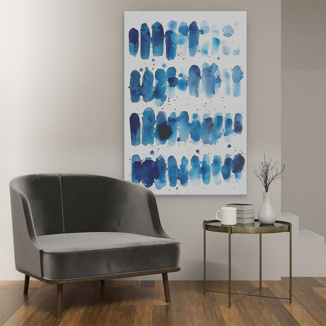 Canvas schilderij interieur Blauwe Inktspatten op een Witte Achtergrond
