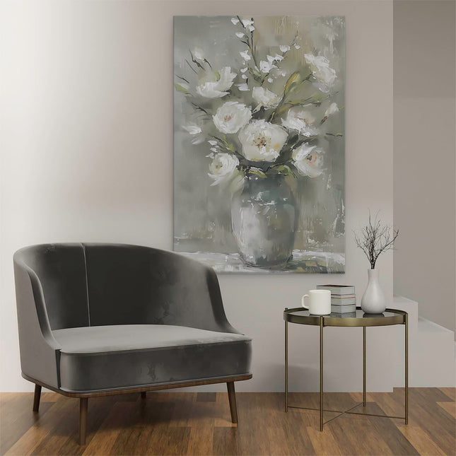 Canvas schilderij interieur Witte Bloemen in een Vaas